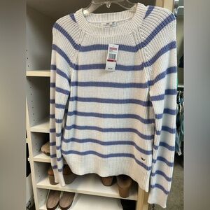 Vineyard Vines Women's Blue and White Striped Sweater